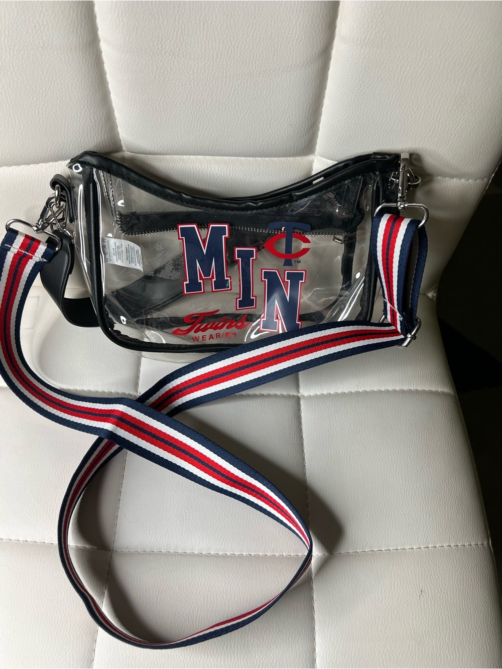 NBA Clear Crossbody Bag with Navy-Red-White Striped Strap